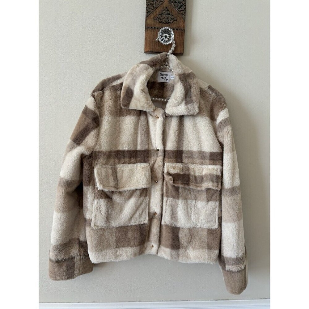 Princess Polly Womens Size L/XL Jeanne Jacket Brown Buffalo Plaid Cropped Soft
